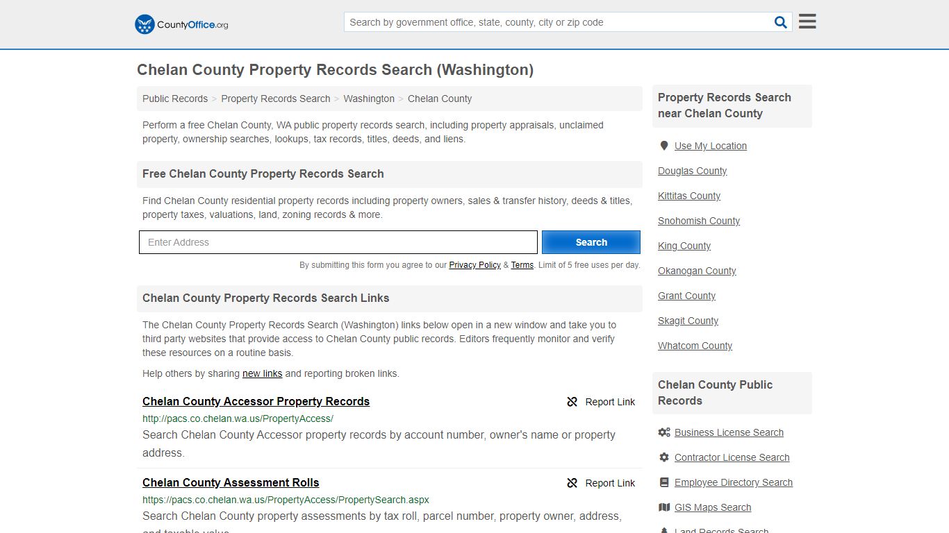 Property Records Search - Chelan County, WA (Assessments ...